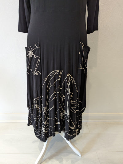 Chesca black patterned jersey dress M