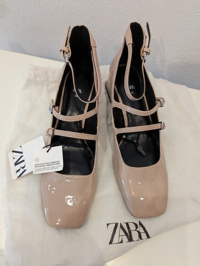 Zara Nude Patent Block Heel Size 5 New RRP £50