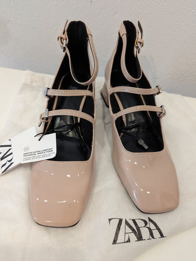 Zara Nude Patent Block Heel Size 5 New RRP £50