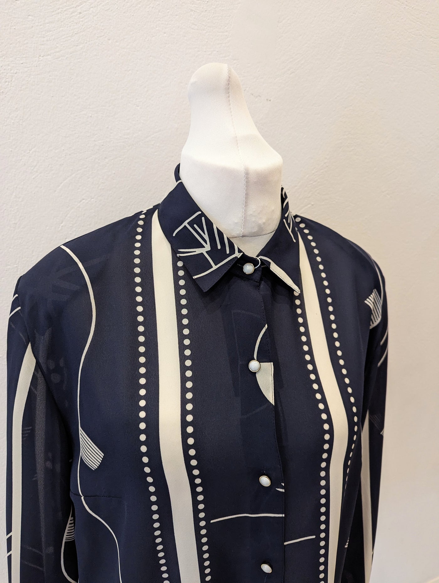 1980s Navy and White Blouse up to 16