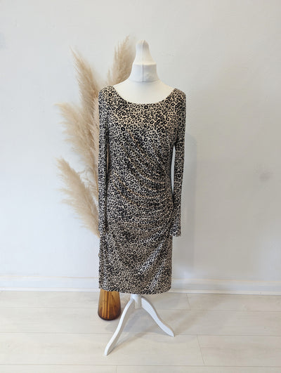 LK Bennett Leopard Ruched Silk dress 14