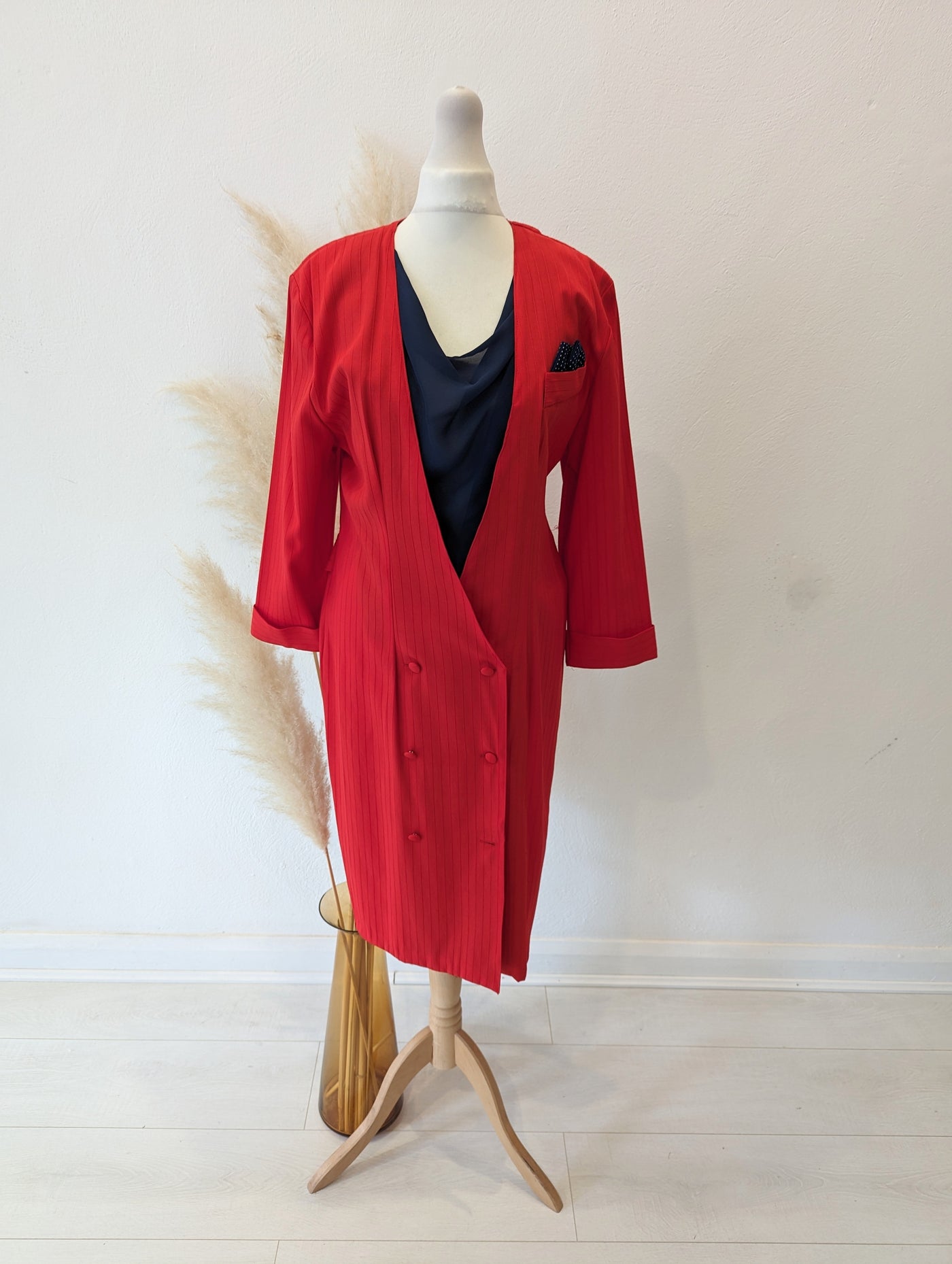 Charlotte Halton red & navy double breasted blazer dress - Size 10