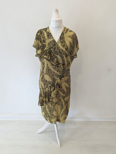 Teresa Carola lime green & black ruffle evening dress - Size 12/14