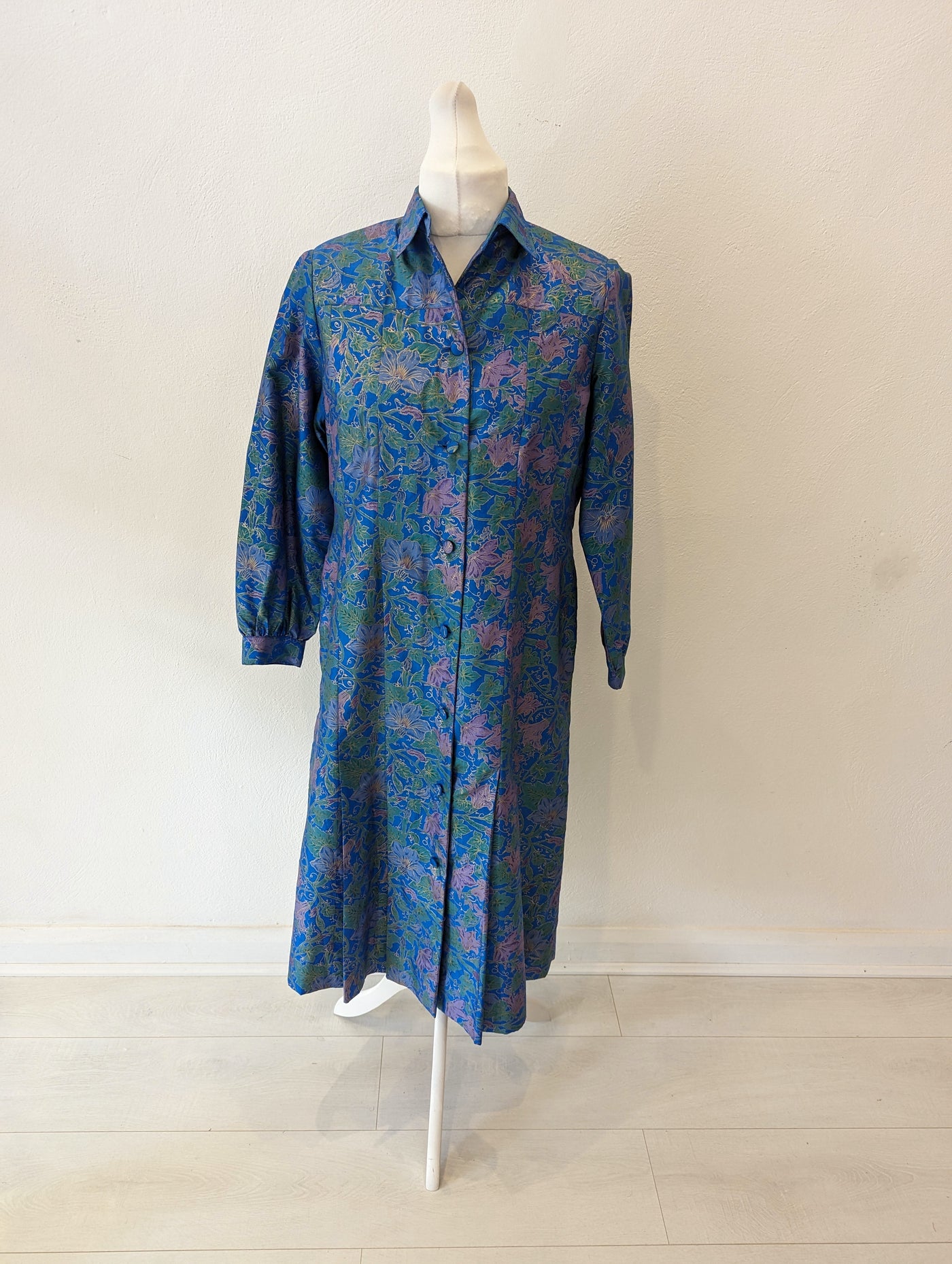 Handmade blue floral coat dress - up to a 14