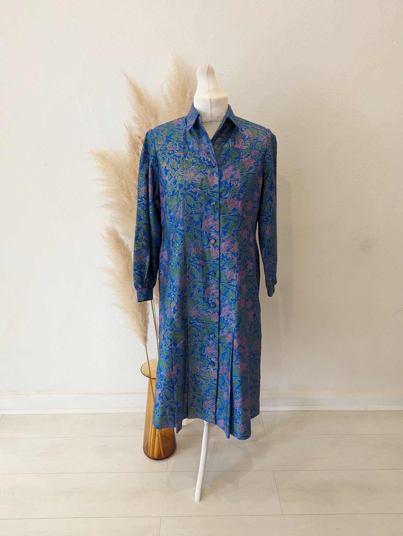 Handmade blue floral coat dress - up to a 14