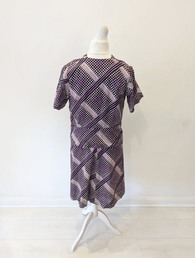 Purple abstract peplum evening dress - Size 16