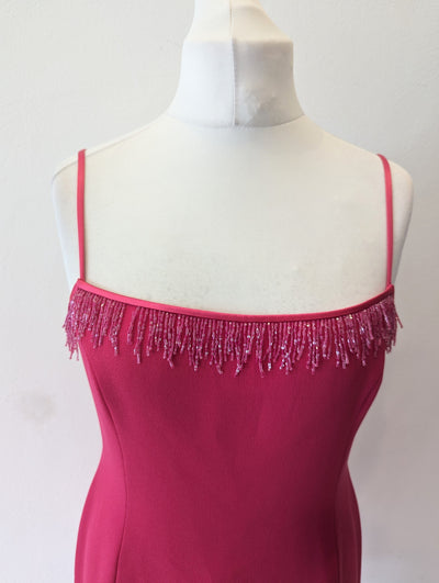Frank Usher pink cocktail dress with sequin tassel neckline - Size 12