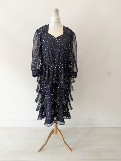 Yessica’ tiered navy spot cocktail dress - Size 12/14
