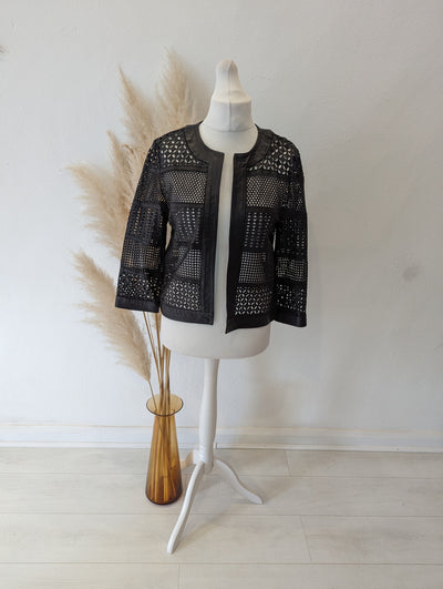 Uterque Black Cutout Leather Jacket L