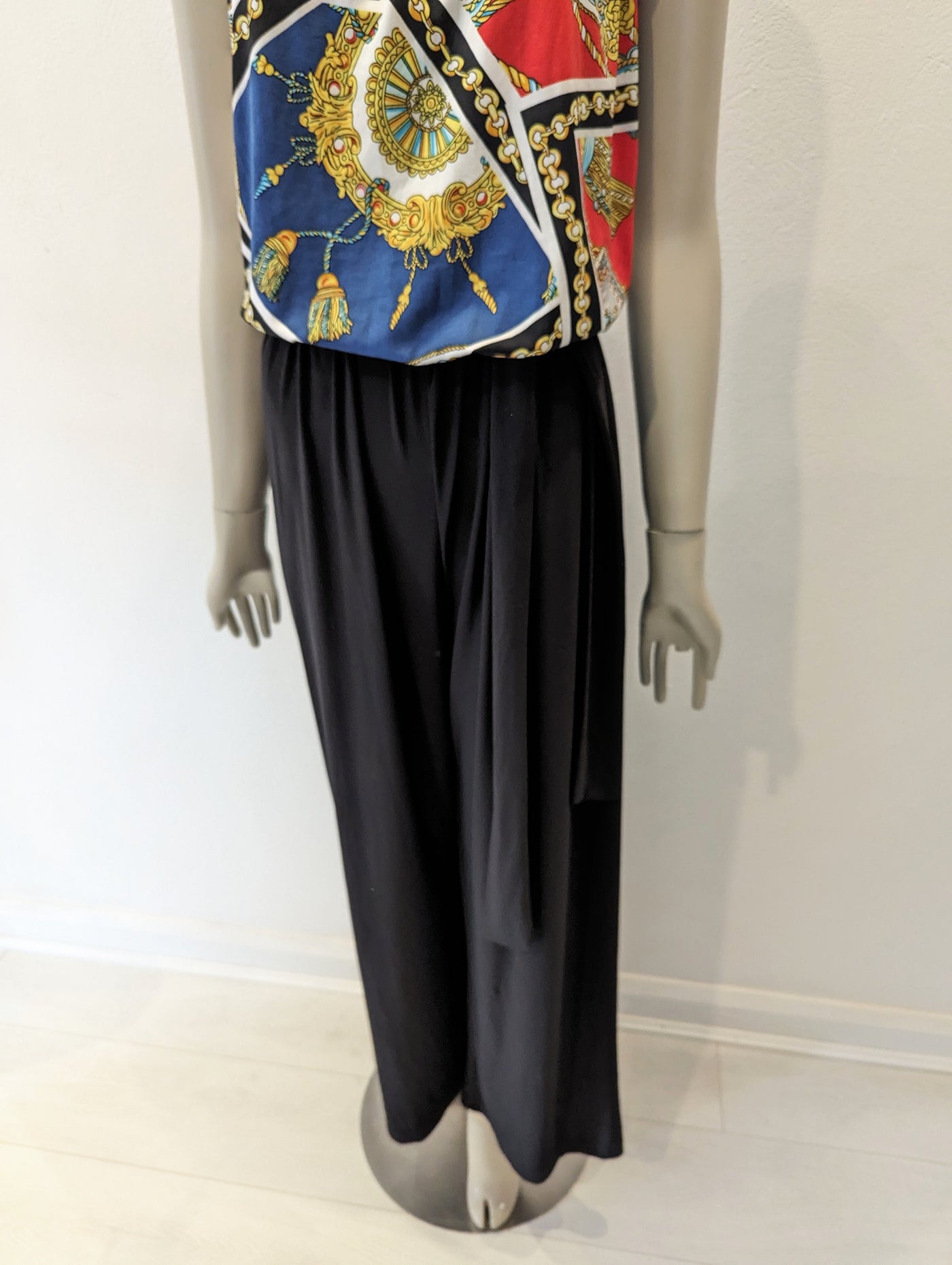 Strapless jumpsuit with chain top pattern and tie belt - medium - £70