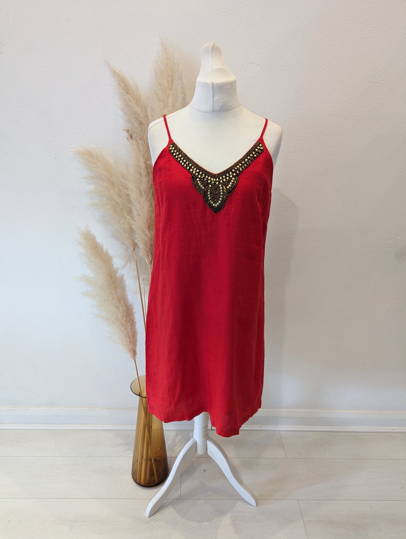 Island Shop Red Linen Dress 14