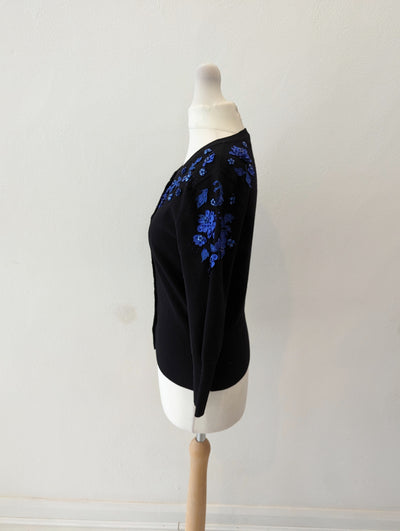 Karen Millen Black Blue Flower Cardigan S