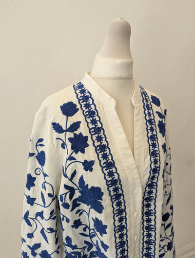 Zara White Blue Print Jacket S