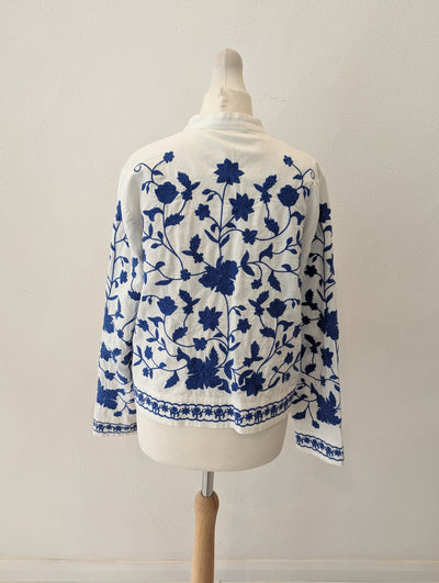 Zara White Blue Print Jacket S