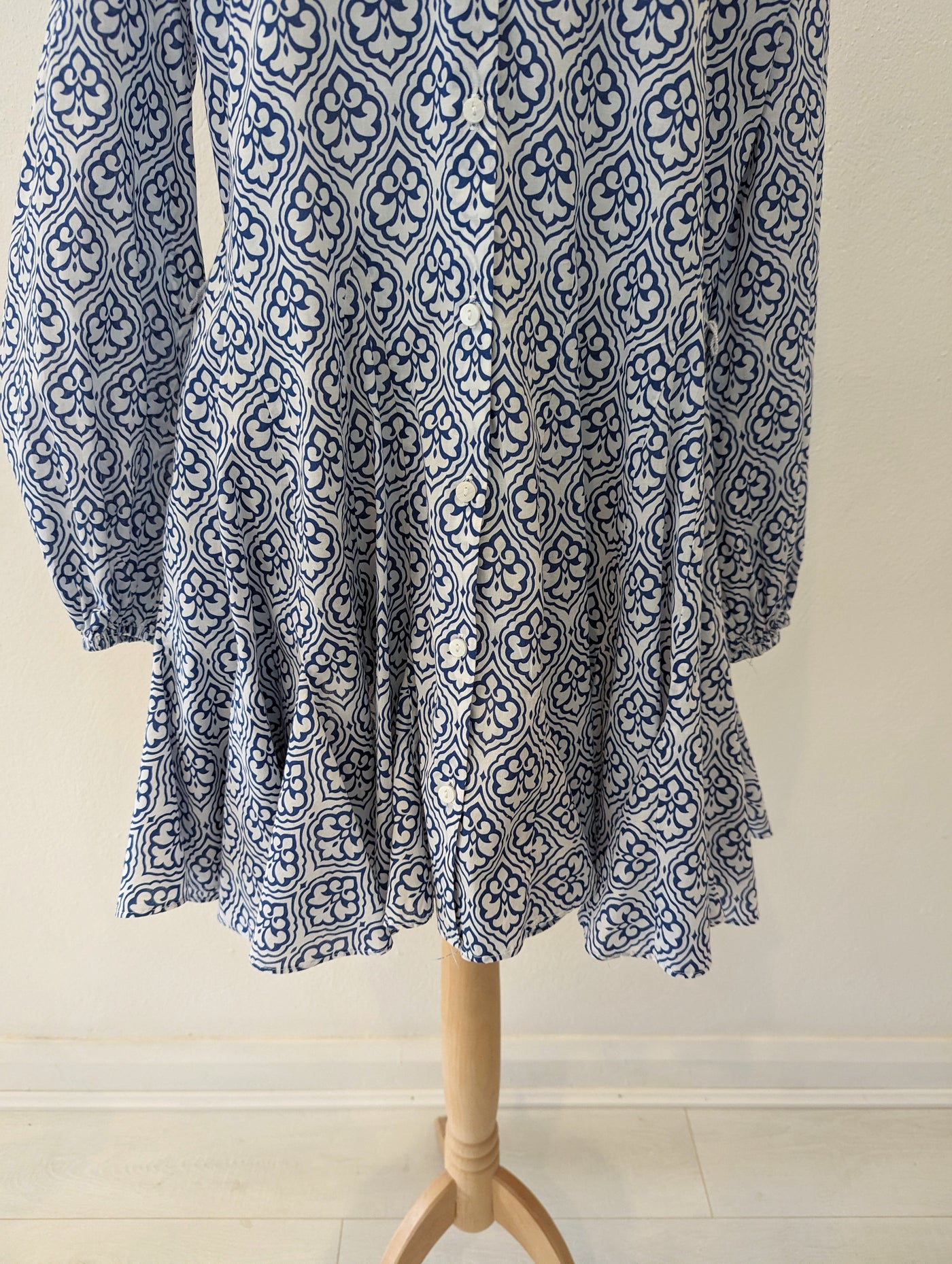 Zara Blue White Patterned Dress S