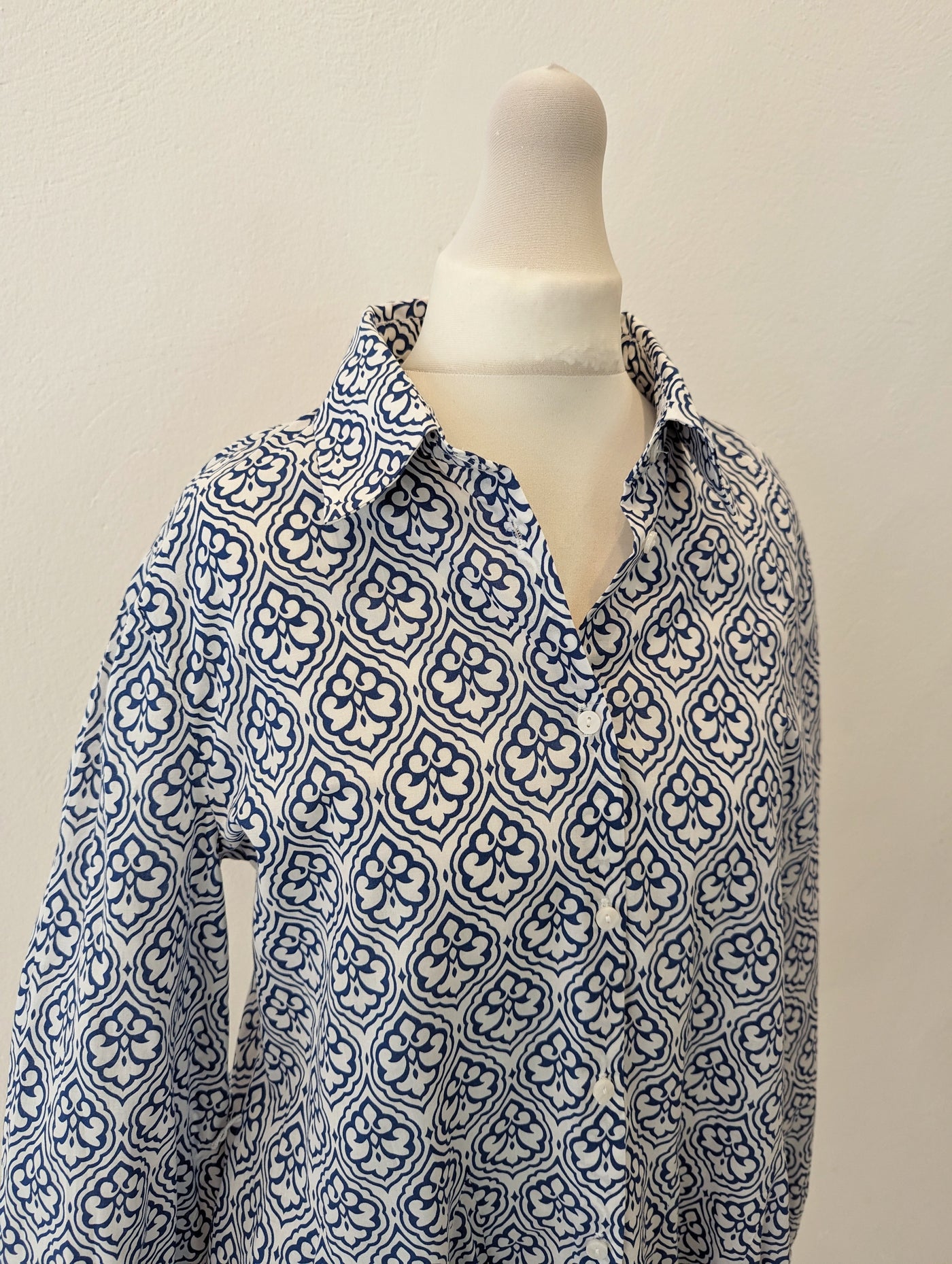 Zara Blue White Patterned Dress S