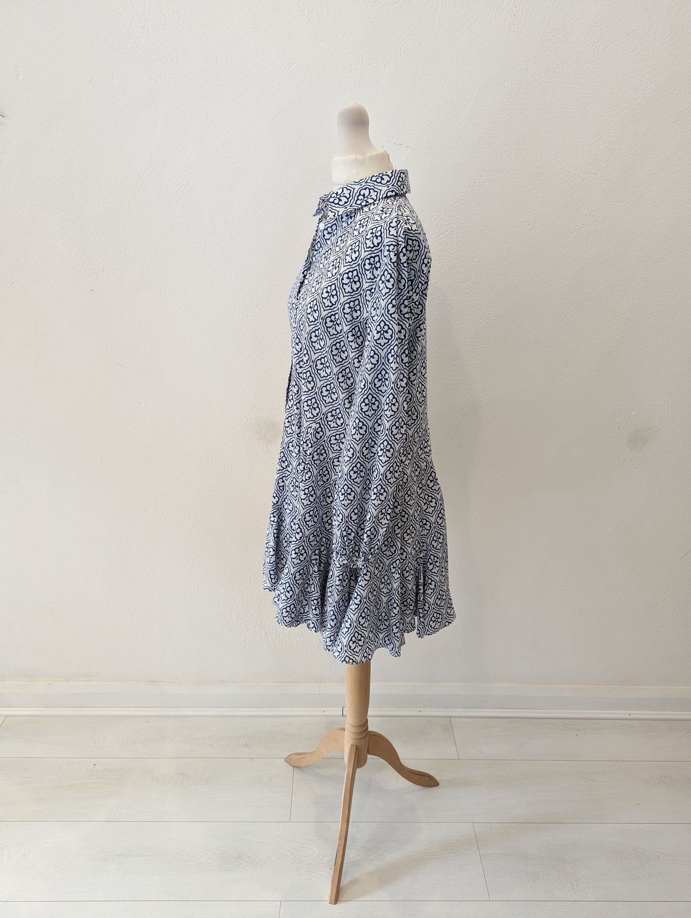 Zara Blue White Patterned Dress S