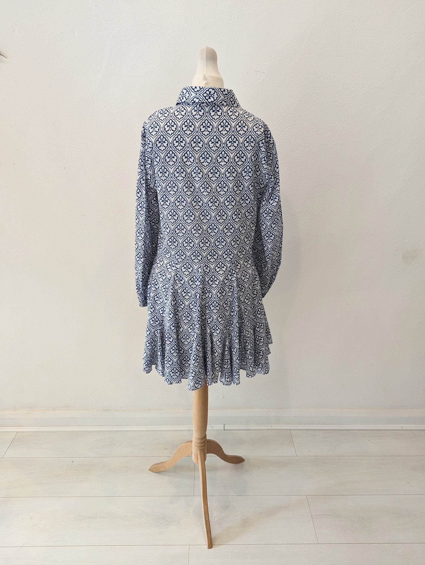 Zara Blue White Patterned Dress S