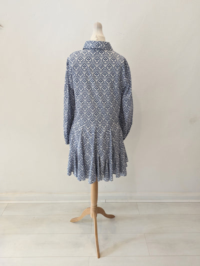 Zara Blue White Patterned Dress S