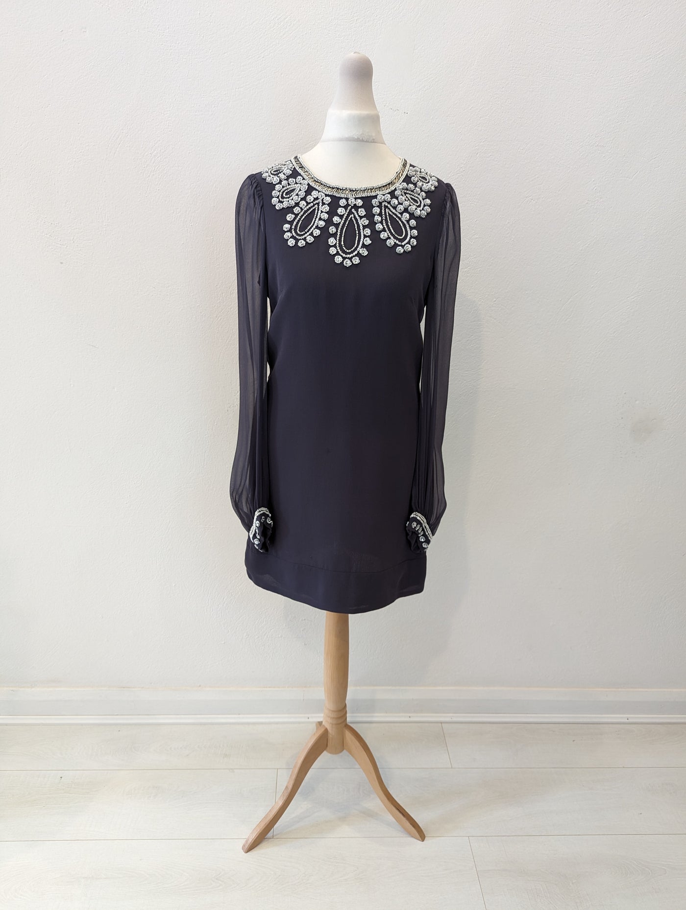 French Connection Grey Beaded Dress 8
