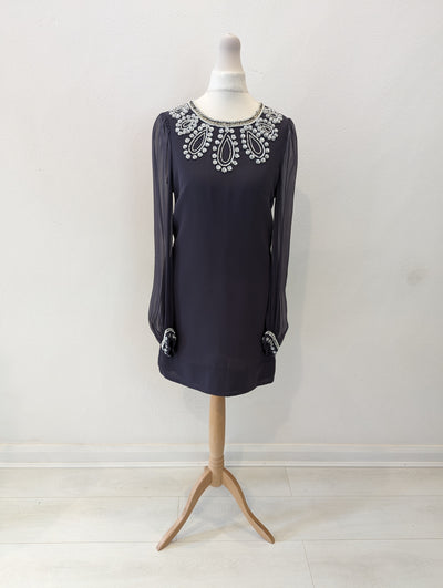 French Connection Grey Beaded Dress 8