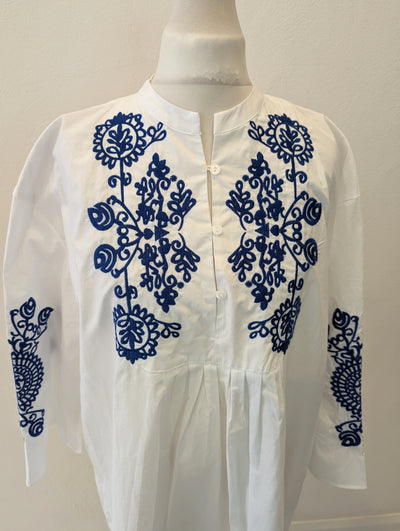 Zara White Blue Print Dress XS RRP £29.99