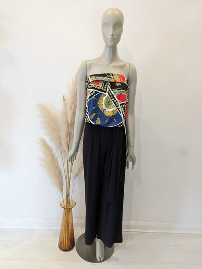 Strapless jumpsuit with chain top pattern and tie belt - medium - £70