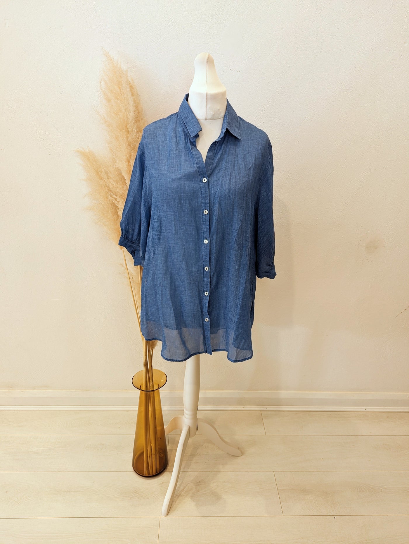 Worthier The Label Blue Linen Overshirt Size M/L