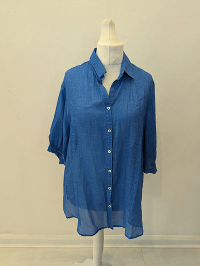 Worthier The Label Blue Linen Overshirt Size M/L