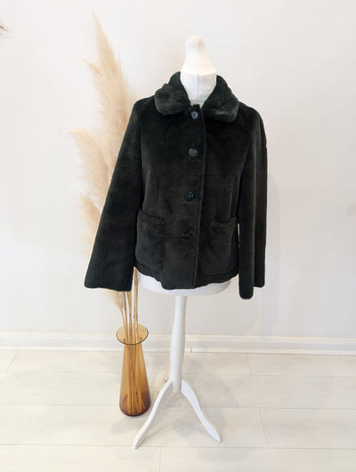 Jigsaw Green Faux Fur Jacket M