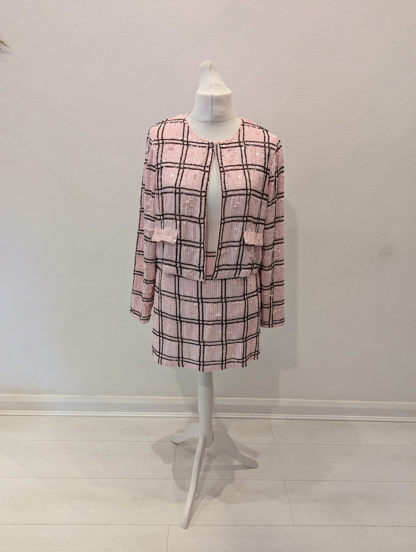 River Island Pink Check Sequin Suit 14-16