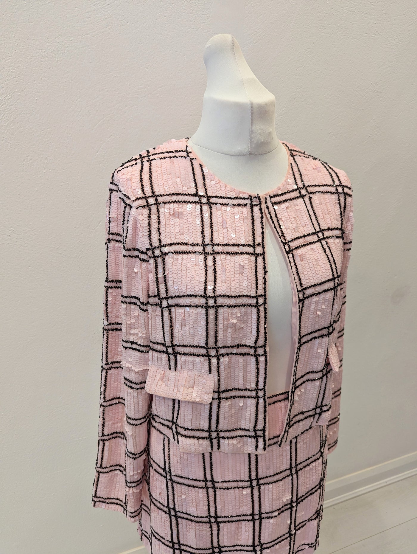 River Island Pink Check Sequin Suit 14-16