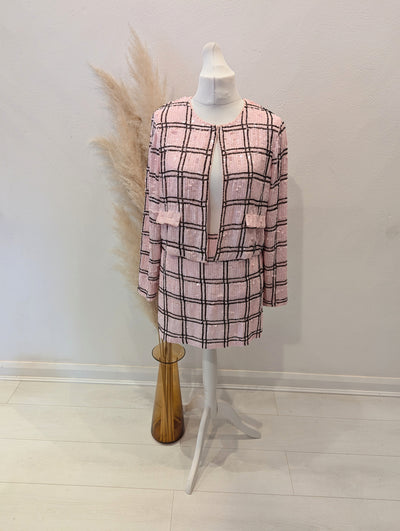 River Island Pink Check Sequin Suit 14-16