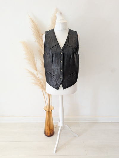 Gap Black Leather Waistcoat M