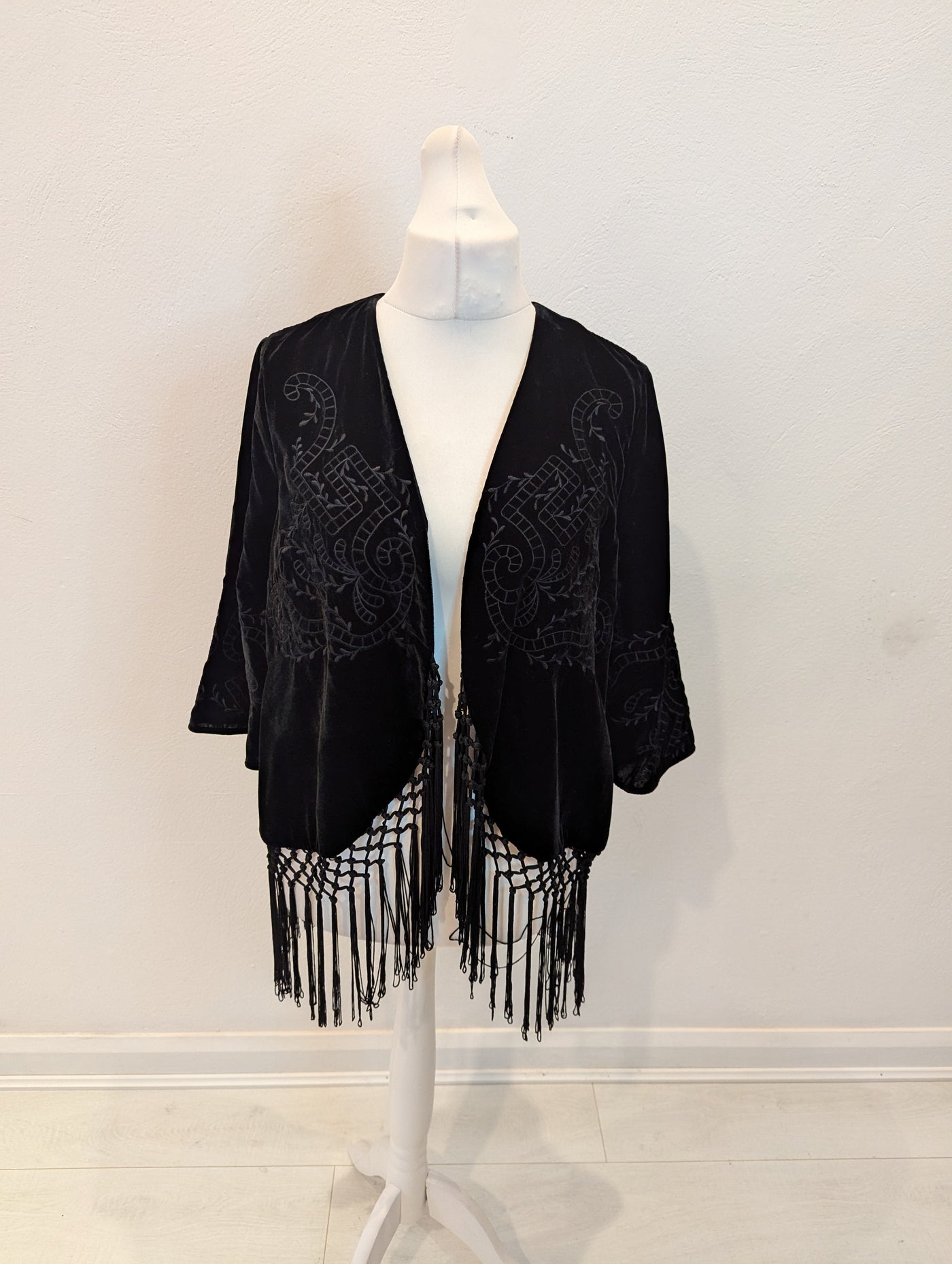 Per Una Black Velour fringe Jacket 14