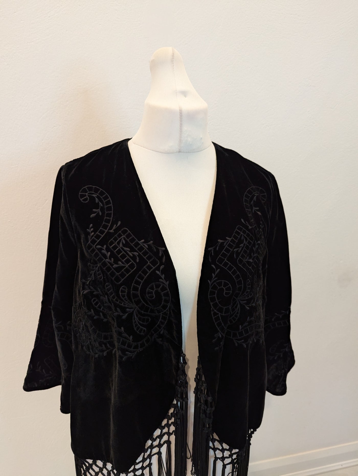 Per Una Black Velour fringe Jacket 14