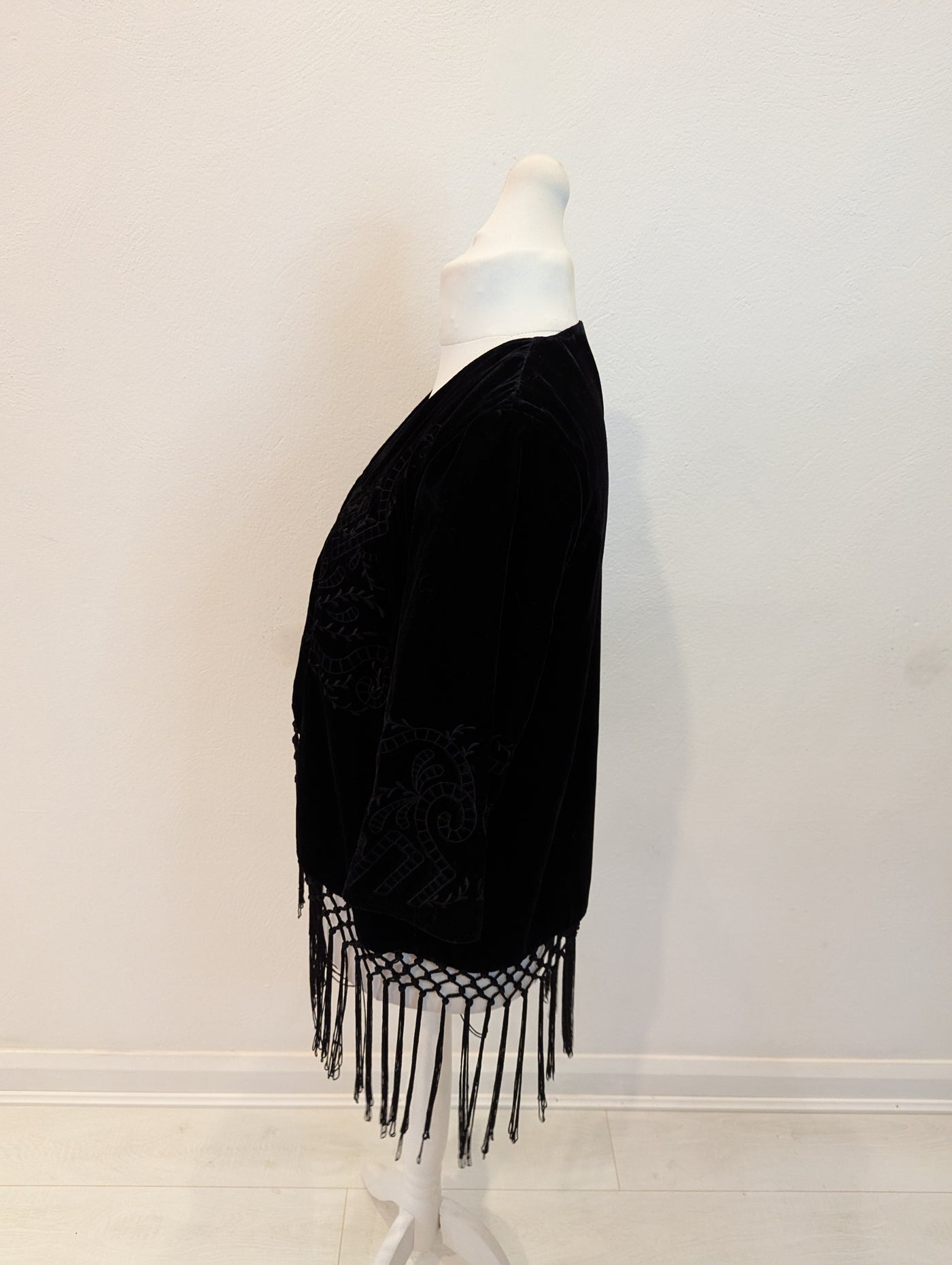 Per Una Black Velour fringe Jacket 14