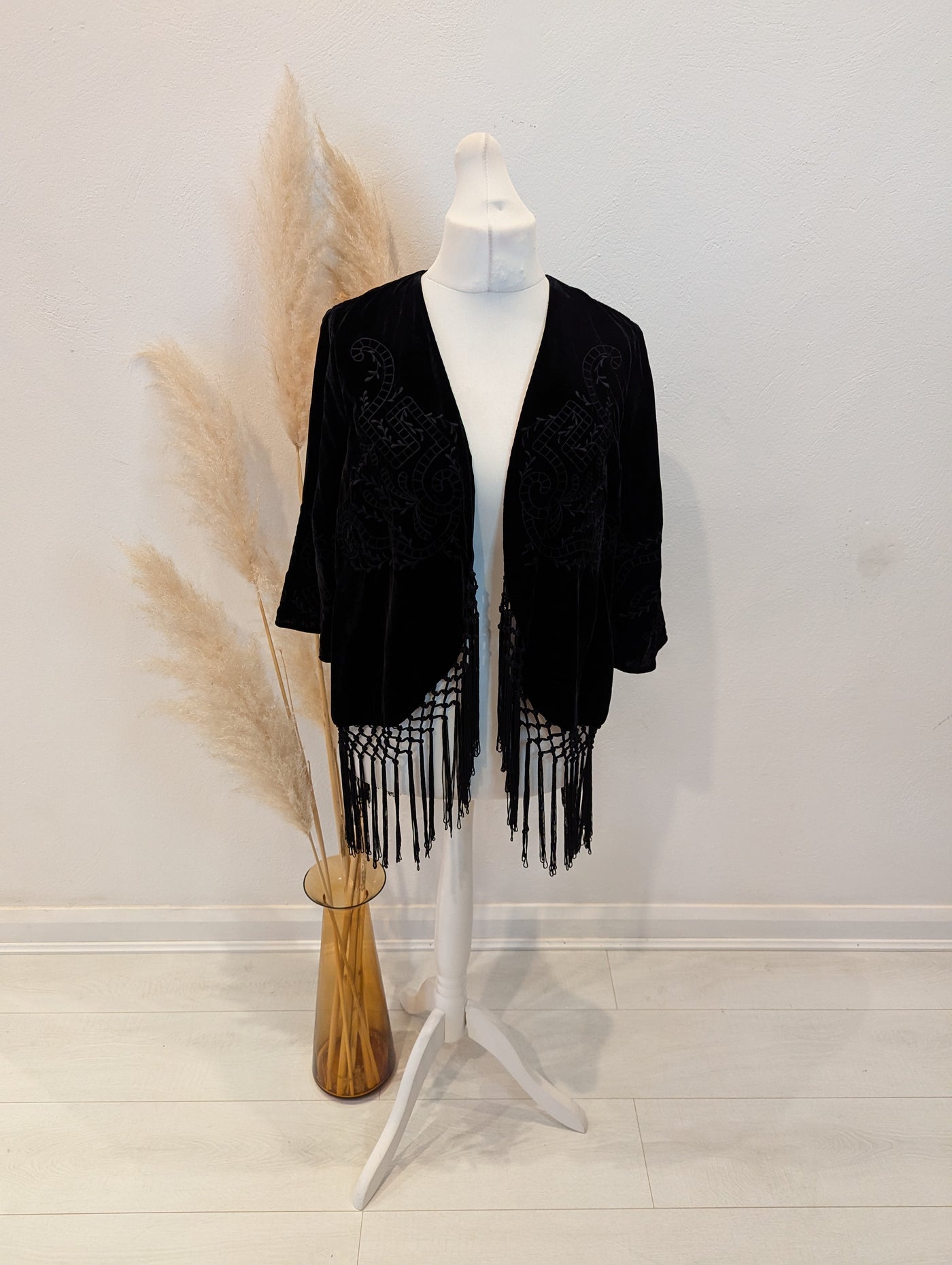 Per Una Black Velour fringe Jacket 14