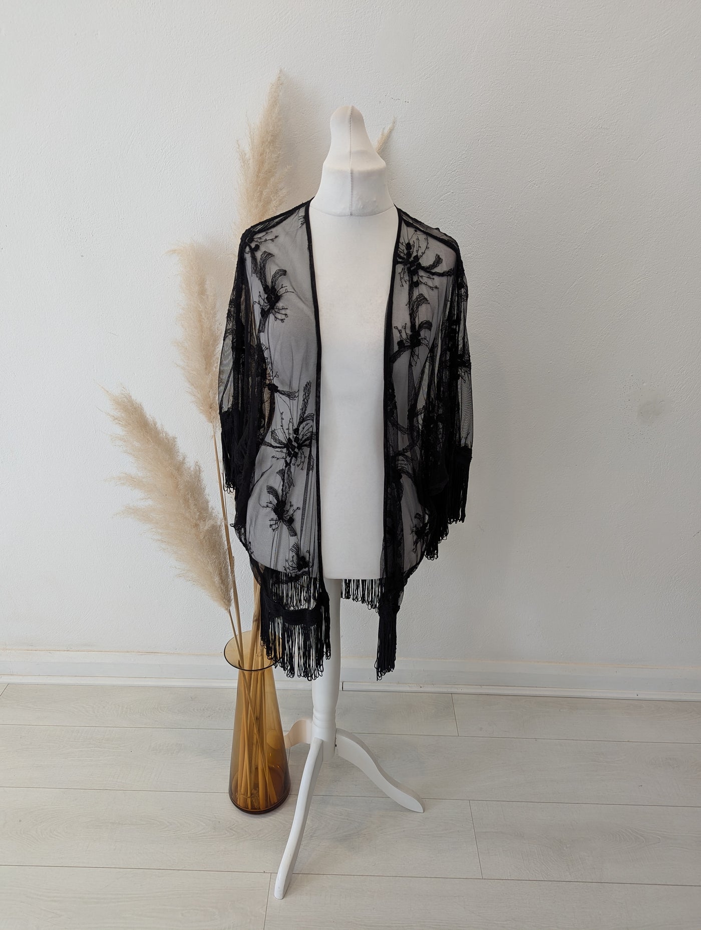 Rubee B Black Lace Fringed Shrug 12