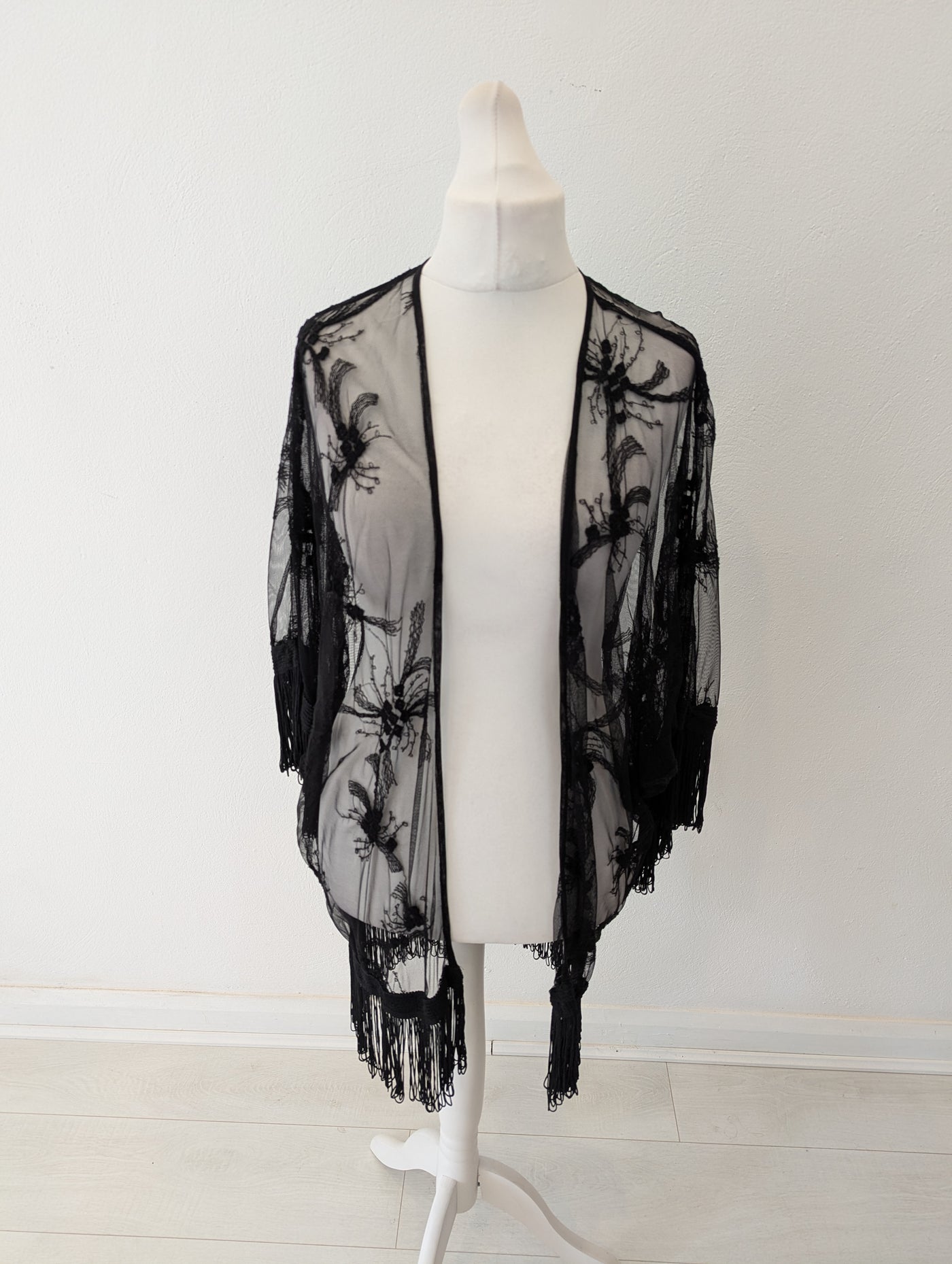 Rubee B Black Lace Fringed Shrug 12