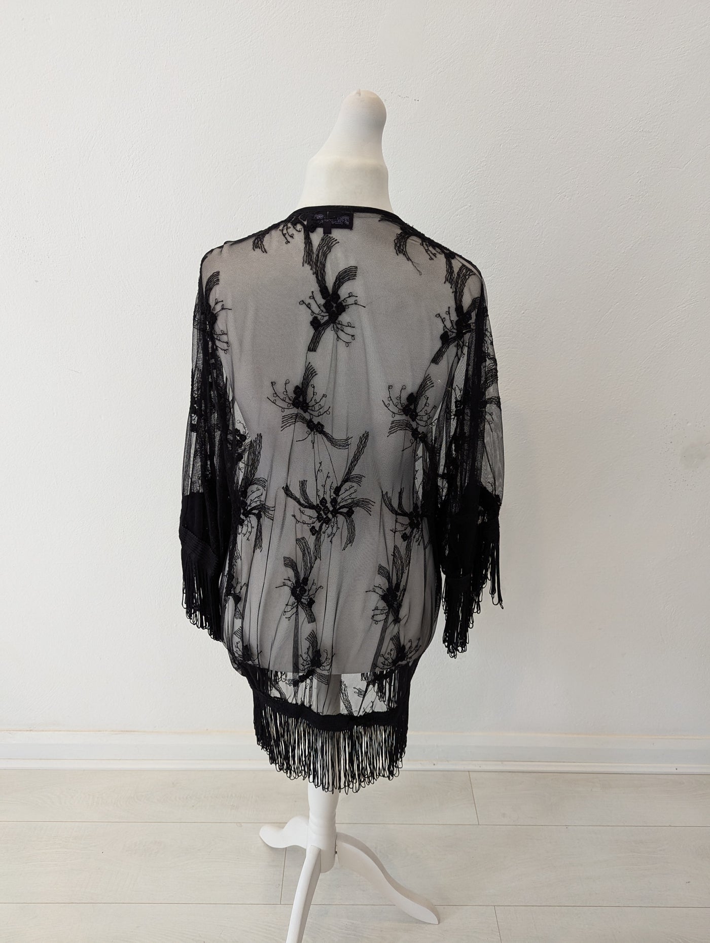 Rubee B Black Lace Fringed Shrug 12