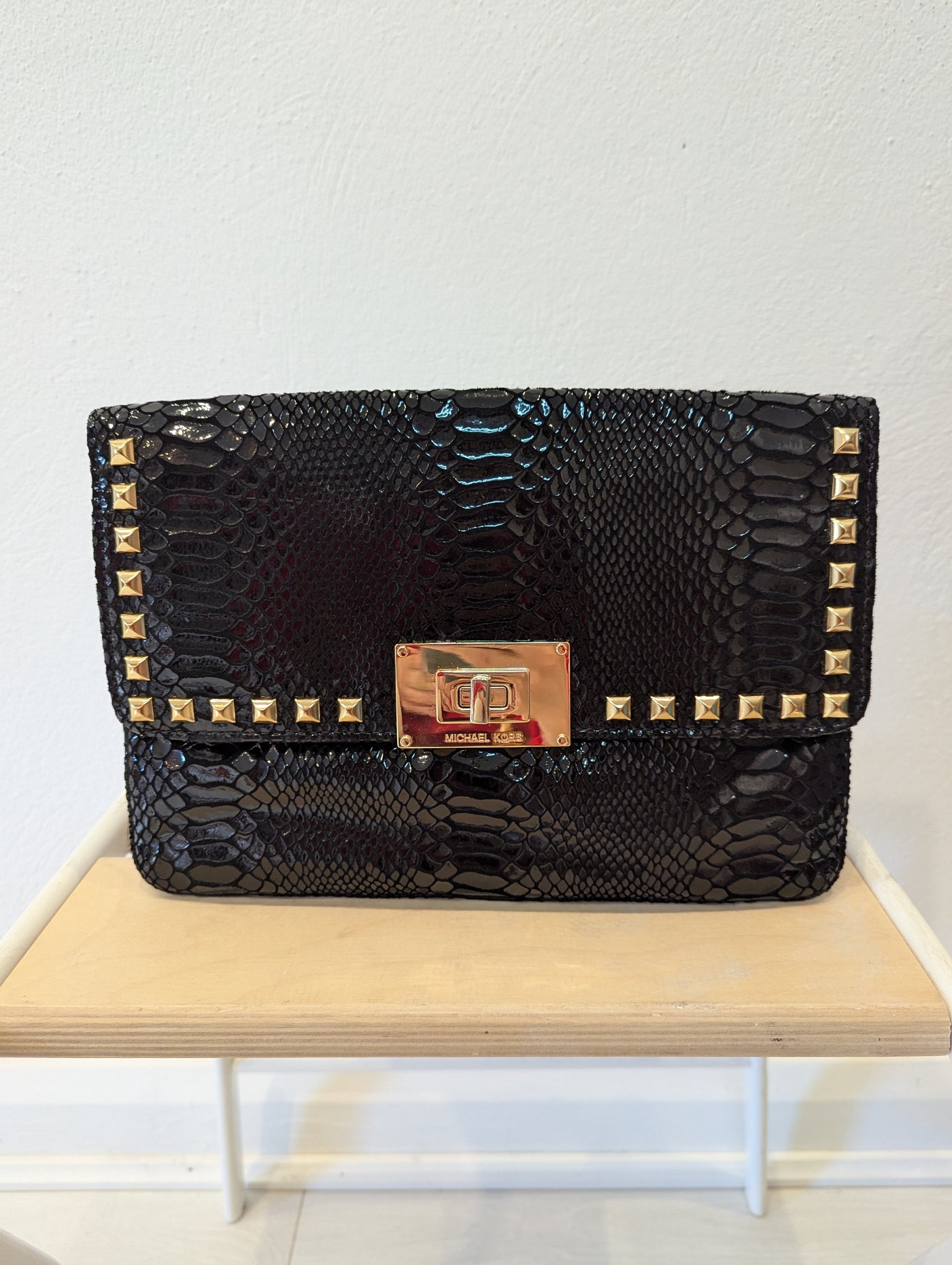 Michael Kors Croc Skin Black/Gold Clutch New