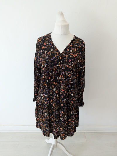 Oliver Bonas Black Floral Smock Dress 10