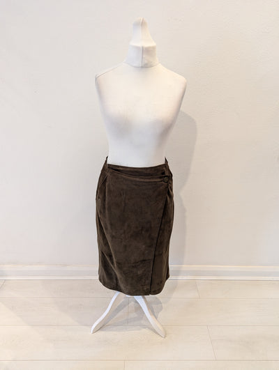 Whistles Olive Suede Wrap Skirt 12