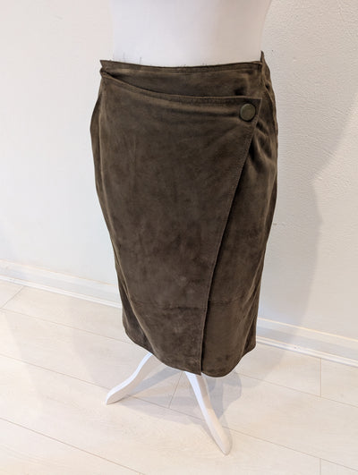 Whistles Olive Suede Wrap Skirt 12