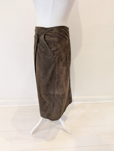 Whistles Olive Suede Wrap Skirt 12