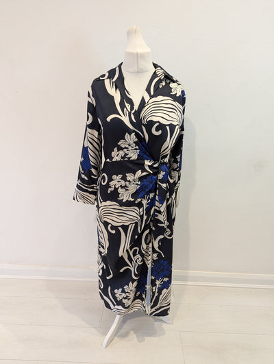 Gallery Navy Print Wrap Dress 10 RRP £30