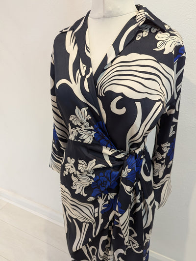 Gallery Navy Print Wrap Dress 10 RRP £30