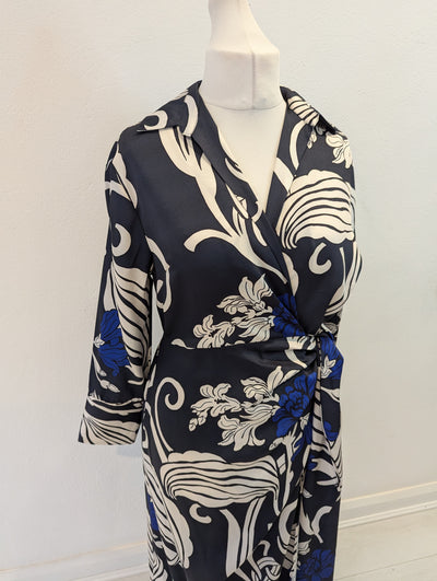 Gallery Navy Print Wrap Dress 10 RRP £30