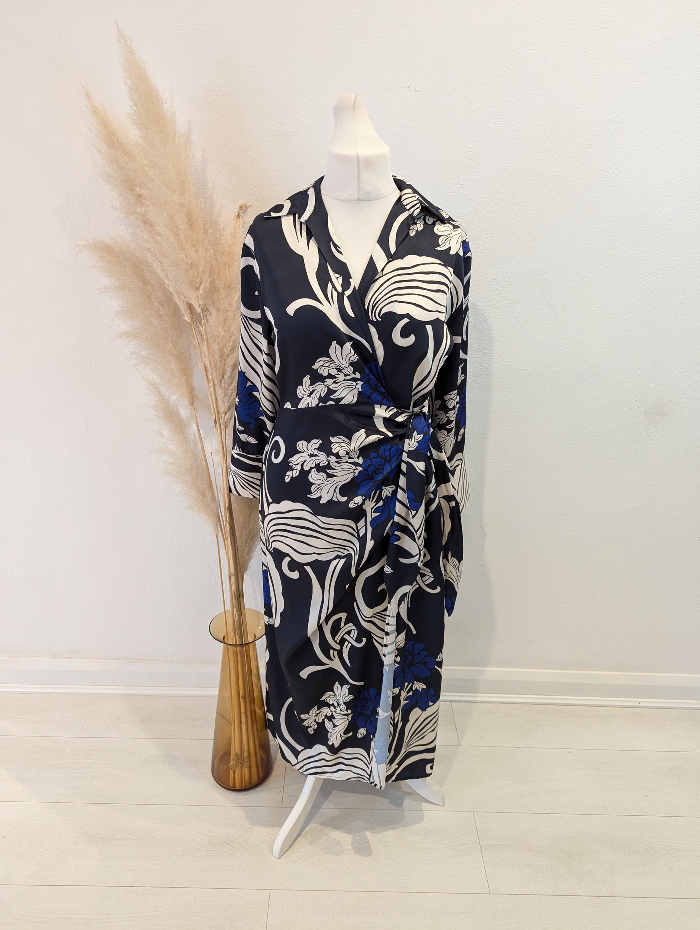 Gallery Navy Print Wrap Dress 10 RRP £30